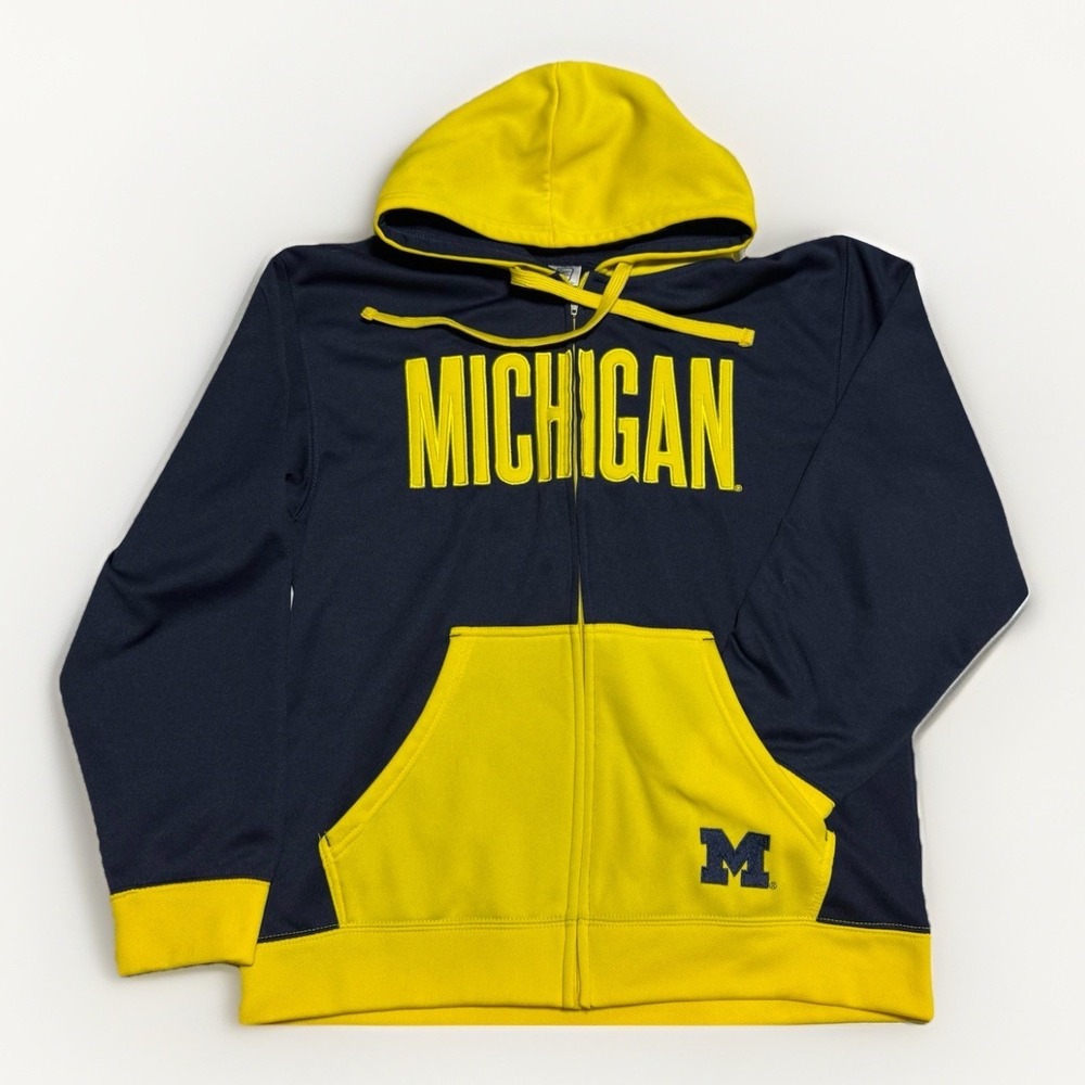 Michigan Wolverines Full‎ Zip Hoodie Mens XL Navy Yellow ProEdge Colorblock